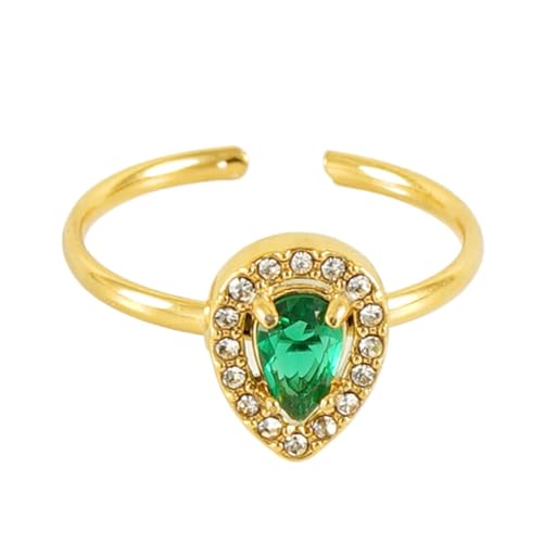 YLTXMCZT Damen-Armband mit offenem Ring, 18 Karat Gold, Wassertropfen, Zirkon, verstellbar (Material : Green) von ALZYFC