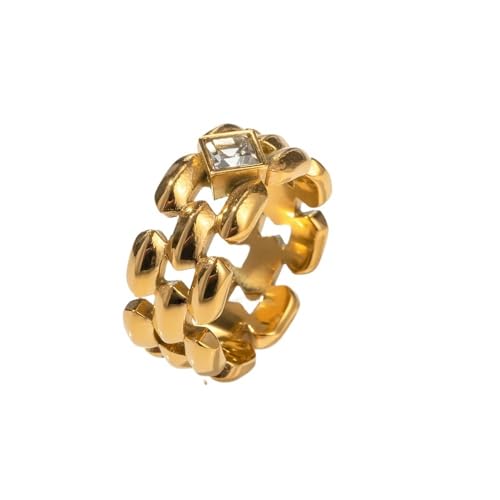 YLTXMCZT Damen-Ring aus Metallguss mit quadratischem Zirkonia, Edelstahl, 18 Karat vergoldet, Handschmuck (Color : JDR2306003_6) von ALZYFC