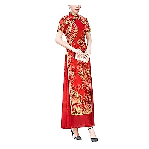 YLWX Ao Dai Vietnamesisches Kleid Cheongsam 2023, Langes Elegantes Schlankes Qi Pao, Traditionelle Laufstegkleider, Chinesisches Qipao-Kleid for Frauen (Color : Rot, Size : 3XL) von YLWX