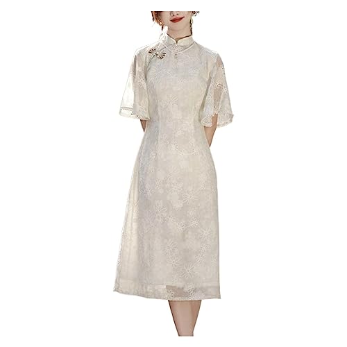 YLWX Chiffon Besticktes Ao Dai Vietnamesisches Kleid Cheongsam, Vintage Qipao Frühling Sommer, Modische Schicke Abendpartykleider (Color : GrüN, Size : M) von YLWX