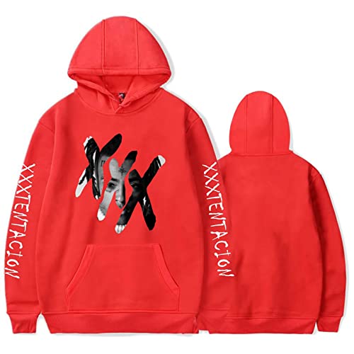 YLWX Herren und Damen Kapuzenpullover Xxxtentacion Hoodie Frühling Locker Langarm Crew Neck 3D Gedruckt Kapuzensweatshirt (Color : Rot, Size : S) von YLWX