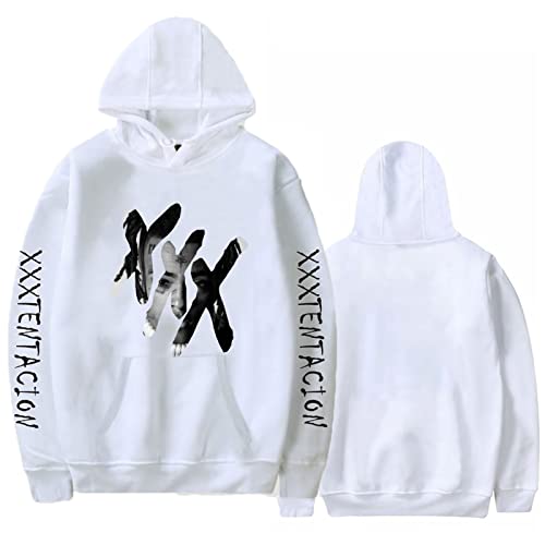 YLWX Herren und Damen Kapuzenpullover Xxxtentacion Hoodie Frühling Locker Langarm Crew Neck 3D Gedruckt Kapuzensweatshirt (Color : Weiß, Size : XXL) von YLWX