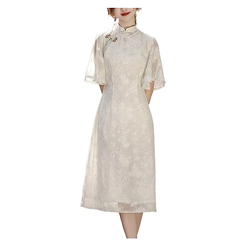 YLWX Sommer Ao Dai Vietnamesisches Kleid, Grünes Langes Schlankes Chinesisches Cheongsam, Tägliches Temperamentvolles Qipao-Kleid Mit Blumenmuster, Eleganter Vintage (Color : Light Green, Size : XL von YLWX