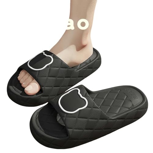 YLXCKGS Flip-Flops, dicke Sohle, Sommer-Slides für Herren, rutschfest, große Größe 49, weiche Sandalen, Damen-Flip-Flops, Cartoon-Bär-Schuh, A Schwarz, 225 Fit foot 215-220 von YLXCKGS