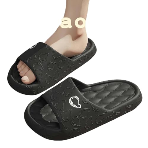 YLXCKGS Flip-Flops Dicke Sohle Sommer Dias Herren Bad Anti-Rutsch Slipper Große Größe 49 Weiche Sandalen Frauen Flip-Flops Cartoon Bär Schuh-B-Schwarz-245 Fit Fuß 235-240 von YLXCKGS