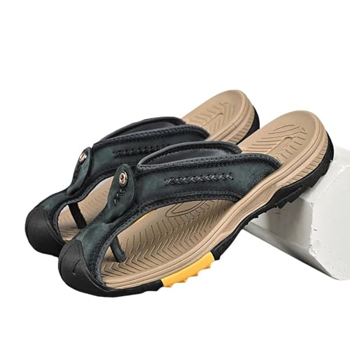 YLXCKGS Flip-Flops Klassische Sommer Flip-Flops Männer Sandalen Weiche Leder Schuhe Mann Sandalas Outdoor Antirutsch Strand Sandalen Handmade-Schwarz-38 von YLXCKGS