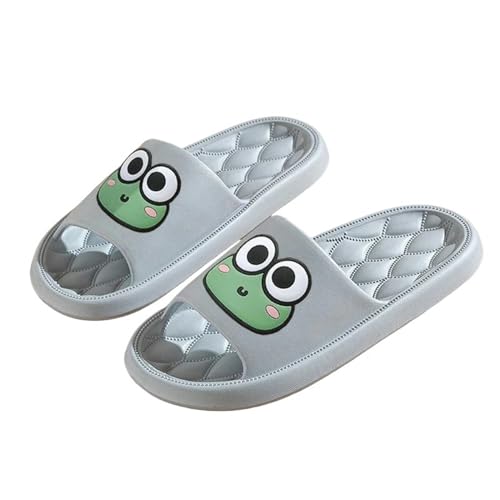 YLXCKGS Flip-Flops Sommer Haushalt Hausschuhe für Damen Herren Flache rutschfeste Cartoon Frosch Flip-Flops Sandalen Indoor und Outdoor, A Grau, 36/37 EU von YLXCKGS