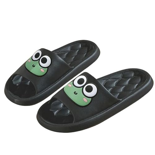 YLXCKGS Flip-Flops Sommer Haushalt Hausschuhe für Damen Herren Flache rutschfeste Cartoon Frosch Flip-Flops Sandalen Indoor und Outdoor, A Schwarz, 36/37 EU von YLXCKGS