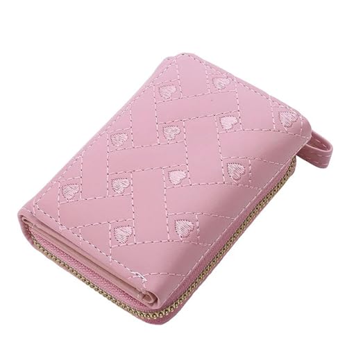 YLXCKGS Geldbörse Damen Geldbörse Tri Fold Kartentasche Pu Multi Objekte Tasche Short Mode Bestickte Liebe Muster Minimalist-Rosa von YLXCKGS