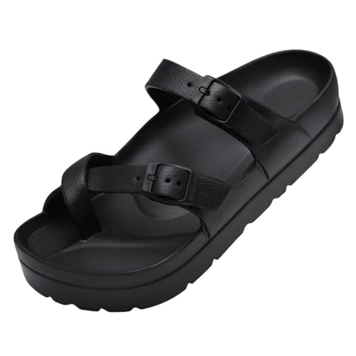 YLXCKGS Sandalen Damen Sommer Frauen Verstopfen Sandalen Sommer Wasserdichte Tiefe Strandsandalen Heimische Sandalen Verstellbare Schnallenbogenstütze-Schwarz-36 von YLXCKGS