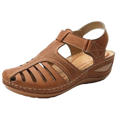 YLXCKGS Sandalen Damen Sommer Frauenschuhe Atmungsaktiv-Braun-40 von YLXCKGS