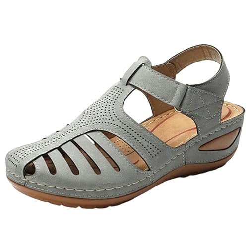 YLXCKGS Sandalen Damen Sommer Frauenschuhe Atmungsaktiv-Grau-36 von YLXCKGS