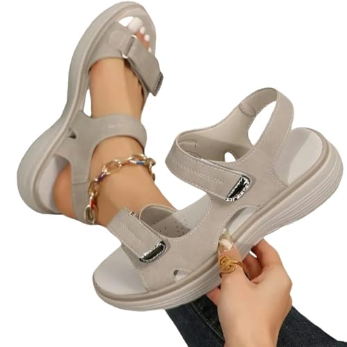 YLXCKGS Sandalen Damen Sommer Hakenschleife Sandalen Frauen Sommer Leder Leichte Freizeit Keilplattform Schuhe Mädchen Außerhalb Anti-Slide-Dunkelgrau-36 von YLXCKGS