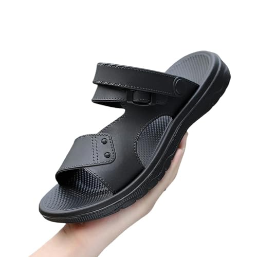 YLXCKGS Sandalen Damen Sommer Herrenschuppen Sandalen Pu Leder Sandalen Erwachsene Dick-Soled-Strandschuhe Nicht-Schlupf-Open-Zehner-Sandalen-Schwarz-38 von YLXCKGS