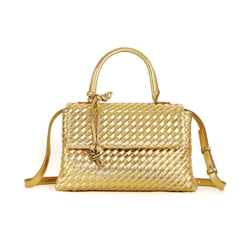 Gewebte Tasche aus veganem Leder, Tragegriff oben, Handtasche, Crossbody-Tasche für Frauen, Damen-Umhängetasche, gewebte Geldbörse, Gold, Medium, Gewebte Schultertasche, Umhängetasche Gewebte Tasche aus veganem Leder, Tragegriff oben, Handtasche, Crossbody-Tasche für Frauen, Damen-Umhängetasche, gewebte Geldbörse, Gold, Medium, Gewebte Schultertasche, Umhängetasche von YLYYHH