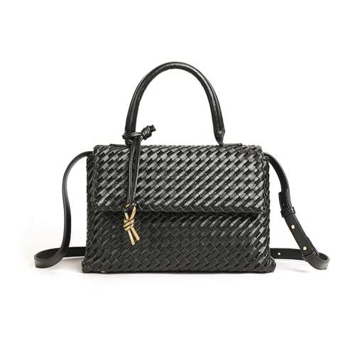 Gewebte Tasche aus veganem Leder, Tragegriff oben, Handtasche, Crossbody-Tasche für Frauen, Damen-Umhängetasche, gewebte Geldbörse, Schwarz, Medium Gewebte Tasche aus veganem Leder, Tragegriff oben, Handtasche, Crossbody-Tasche für Frauen, Damen-Umhängetasche, gewebte Geldbörse, Schwarz, Medium von YLYYHH