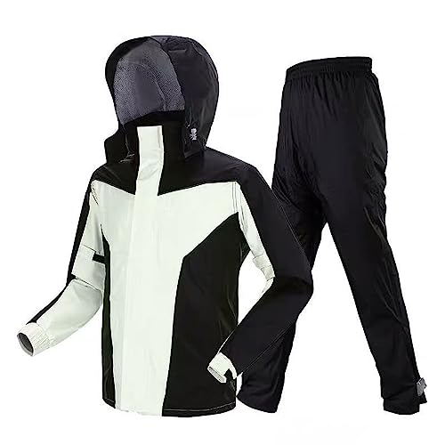 YLZBA Regenanzug,Wasserdichter Fahrrad-Regenkombi mit Kapuze Für Herren Damen, 2-Teilige Leichte Regenmäntel (Jacke & Hose) Modische Regenjacke zum Motorrad-Golf-Angeln (Color : White, Size : M) von YLZBA