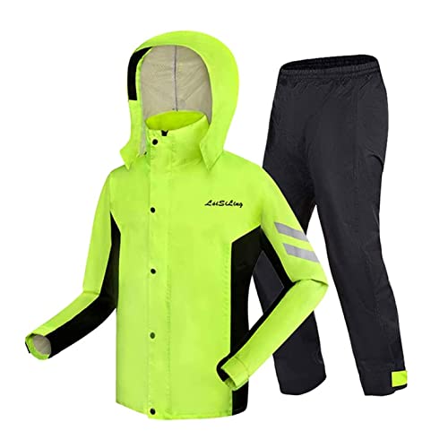 YLZBA Regenkombi,Regenanzug Herren Damen Wasserdicht Motorrad Fahrrad Regenmantel Reflexstreifen Regenjacke Regenbekleidung Motorrad Herren Mit Transparenter Krempe (Color : Green, Size : 3XL) von YLZBA