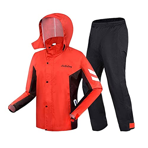 YLZBA Regenkombi,Regenanzug Herren Damen Wasserdicht Motorrad Fahrrad Regenmantel Reflexstreifen Regenjacke Regenbekleidung Motorrad Herren Mit Transparenter Krempe (Color : Red, Size : L) von YLZBA