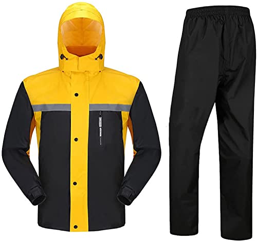 YLZBA Wasserdichter Fahrrad-Regenanzug mit Kapuze for Herren Damen,Regenbekleidung Motorrad,Winddicht Mit Reflexstreifen Regenjacke Atmungsaktiv, Outdoor-Klettern Regenkombi Set(Yellow,XXX-Large) von YLZBA