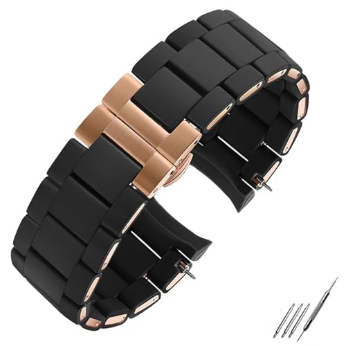 YLZCAM Armband aus Stahl und Silikon, kompatibel mit AR5890, AR5889, AR5858, AR5920, AR5868, AR8023, Uhrenarmband, Herren, 23 mm, Damen, 20 mm(Color:Black rose gold,Size:20mm for women) von YLZCAM