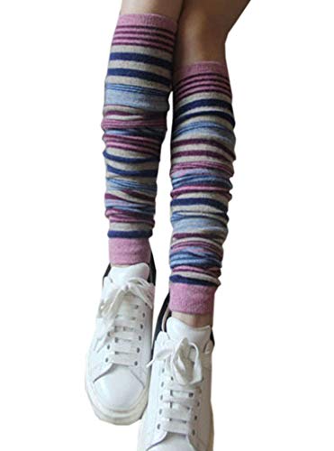 YLfly Damen Bunt Gestreift Muster Beinwärmer Winter Strick Stulpen Strümpfe Socken Beinlinge(Hell Rosa) von YLfly