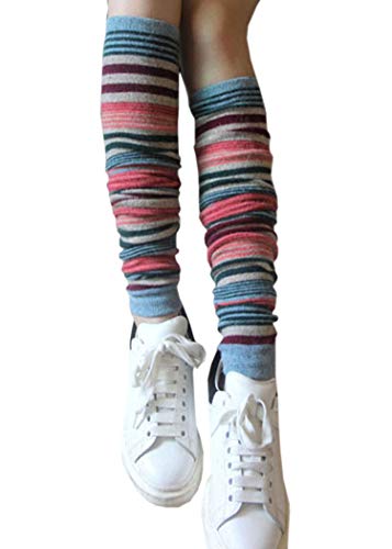 YLfly Damen Bunt Gestreift Muster Beinwärmer Winter Strick Stulpen Strümpfe Socken Beinlinge(Hellblau) von YLfly