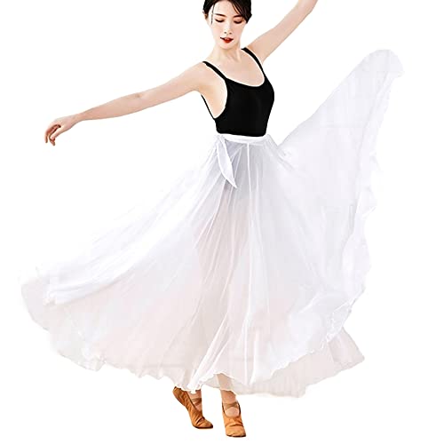 Damen 720 Grad Vollkreis Langer Schaukel Chiffon Sheer Wrap Tanzrock für moderne Tanzfotos, Weiß, Einheitsgröße von YM YOUMU