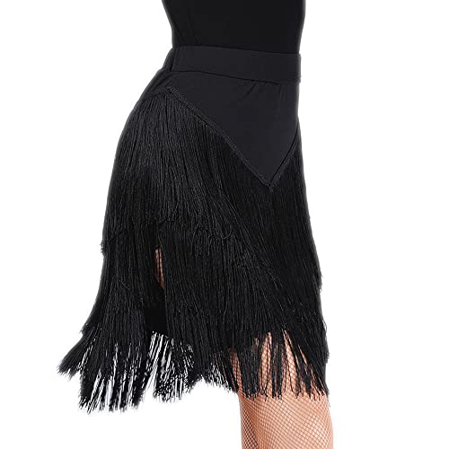 Damen Asymmetrie Quaste Lateinischer Tanzrock Sexy Split Leg Fransen Rock für Ballsaal Tango Salsa Übung, Schwarz, XX-Large von YM YOUMU