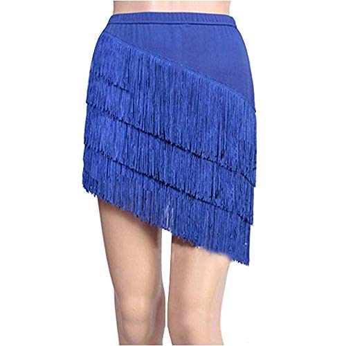 Damen Latein Tango Ballsaal Quaste Franse Rock Samba Salsa Tanzkleid Tanzkleidung (Blau, Etikett 3XL (EU XL)/Taille: 82cm/32) von YM YOUMU