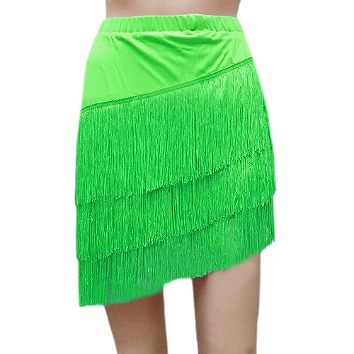 Damen Latein Tango Ballsaal Quaste Franse Rock Samba Salsa Tanzkleid Tanzkleidung (Grün, Etikett L (EU S)/Taille: 73cm/28) von YM YOUMU