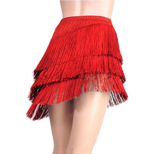 Damen Latein Tango Ballsaal Quaste Franse Rock Samba Salsa Tanzkleid Tanzkleidung (Rot, Etikett 2XL (EU L)/Taille: 79cm/31) von YM YOUMU