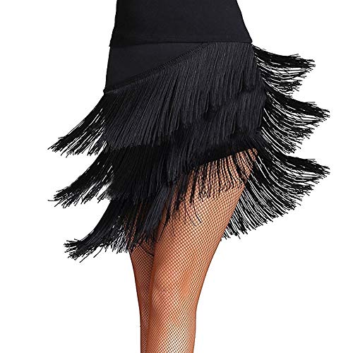 Damen Latein Tango Ballsaal Quaste Franse Rock Samba Salsa Tanzkleid Tanzkleidung (Schwarz, Etikett M (EU XS)/Taille: 70cm/27) von YM YOUMU