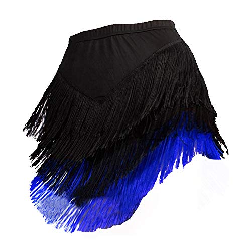 Damen Lateinischer Rock Tango Rumba Dancewear Ballroom Fransen Quasten mit Shorts Innen (A-Schwarz Blau, Tag M/Waist 27.6") von YM YOUMU