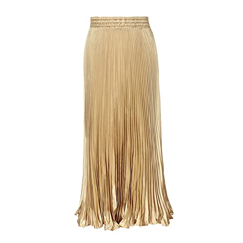 Damen Metallic Plissee unregelmäßige Länge Midi Rock elastisch hohe Taille Swing Flare Meerjungfrau Rock, gold, Einheitsgröße von YM YOUMU