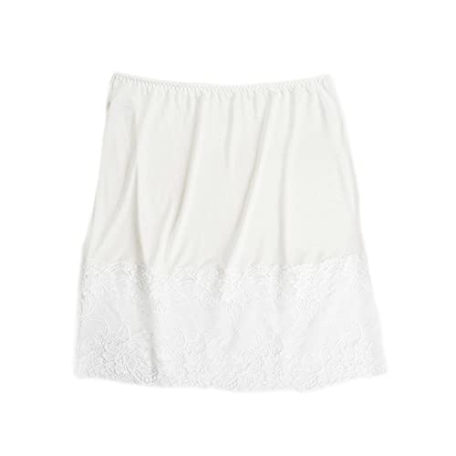 Damen Satin Kurze Half Slips Unterrock Petticoat für Unterkleider Transparent, Weiß-Spitzenbesatz, L von YM YOUMU