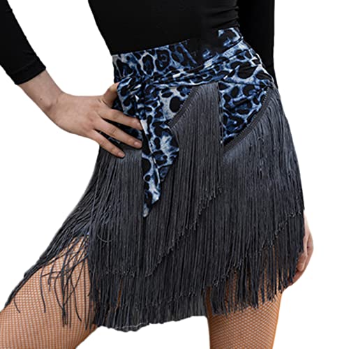 Damen Ballroom Latin Salsa Tango Quaste Tanzrock Skate Wrap Schal Tanzkleidung, Blauer Leopard, Einheitsgröße von YM YOUMU