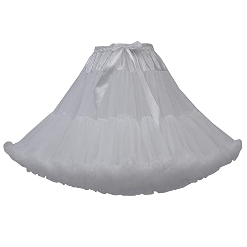 Frauen 55cm Länge Puffy Lolita Tüll Petticoat Tutu Unterrock für Cosplay Prinzessin Hochzeitskleid Gr. Einheitsgröße, gebrochenes weiß von YM YOUMU