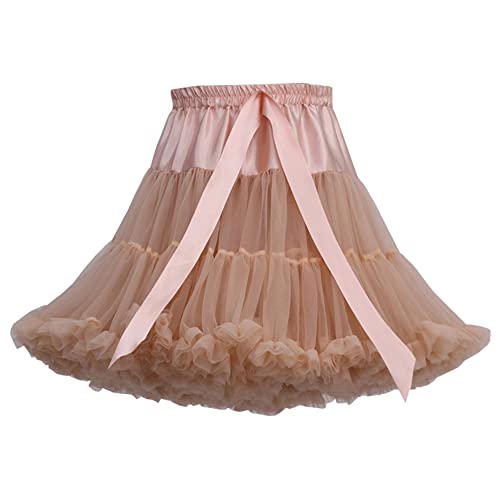 Frauen 55cm Länge Puffy Lolita Tüll Petticoat Tutu Unterrock für Cosplay Prinzessin Hochzeitskleid Gr. Einheitsgröße, khaki von YM YOUMU