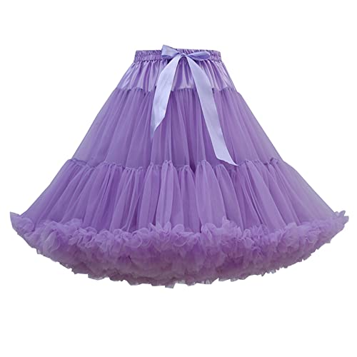 YM YOUMU 55cm Länge Frauen Puffy Tüll Petticoat Rock Verstellbare Taille Tutu Rock für Cosplay Prinzessin Hochzeit Kleid, violett, One size von YM YOUMU