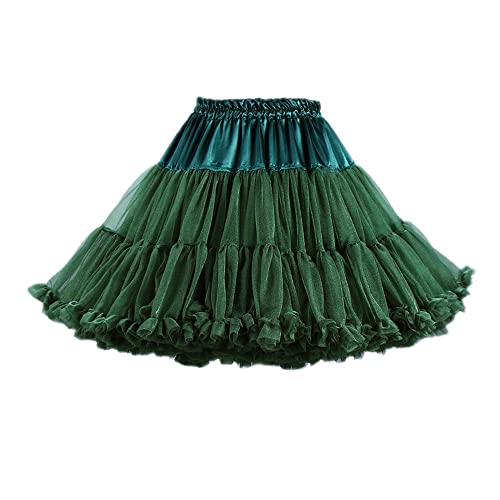 Frauen mehrschichtig geschwollener Tüll Petticoat Röcke Flecken Fliege Elastische Taille Tutu Unterrock für Cosplay Party, dunkelgrün, Einheitsgröße von YM YOUMU