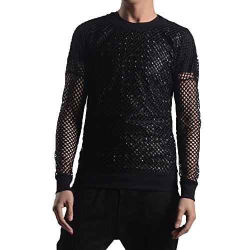 Herren Unterhemd aus Mesh Transparent Gothic Punk Fashion Stretch T-Shirt Tops Streetwear (L/EU Small) von YM YOUMU