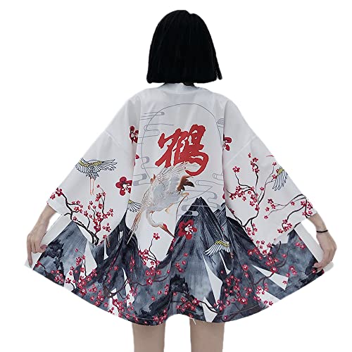 Japanischer Kimono-Cardigan für Damen, Harajuku-Mantel Yukata Bademantel Bluse Tops Outwear, B-weiß, Einheitsgröße von YM YOUMU