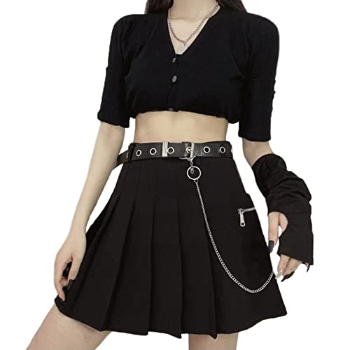 YM YOUMU Damen Mädchen Sexy Gothic Punk Rock A-Linie Kette Faltenrock mit Gürtel Gr. Small, A-schwarz von YM YOUMU