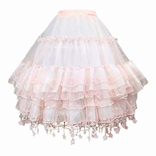 YM YOUMU Damen Petticoat Unterrock mit glänzenden Punkten Sternen Erwachsene Tutu Tüll Mesh Rock für Crinoline Lolita Kleid, Hellrosa mit Sternen am Saum, Einheitsgröße von YM YOUMU