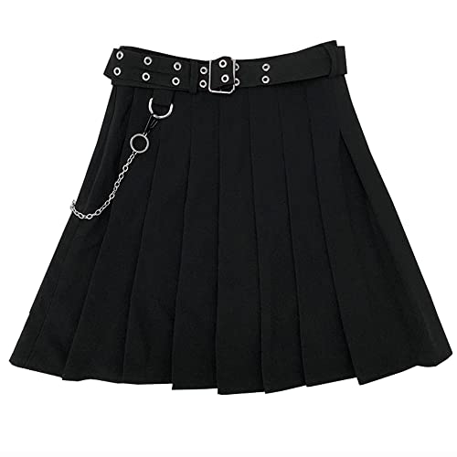 YM YOUMU Damen Punk Gothic Kette Plissee Tennisrock Kpop Dance Midi Rock mit Shorts, C797 schwarz mit Kette, 3X-Groß von YM YOUMU