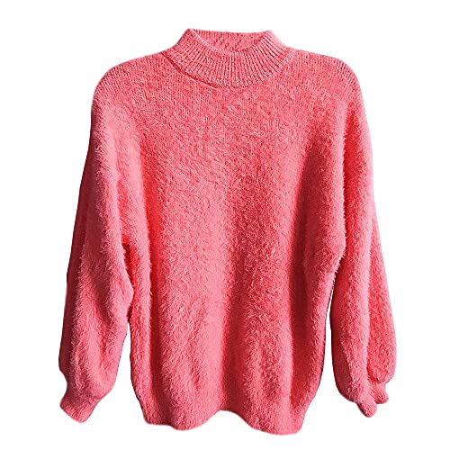 YM YOUMU Frauen Faux Mohair Pelz Sweatshirt Flauschiger Pullover Zur Seite Fahren Rollkragen Hauchhülse Warm (Rosa, Einheitsgröße) von YM YOUMU