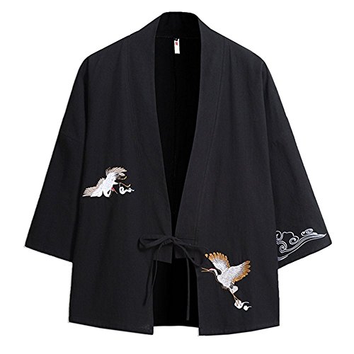 YM YOUMU Herren Kimono Strickjacke Japan Kimono Frühling Sommer Jacke Yukata Mantel Tops (Typ 2-Schwarz, X-Large) von YM YOUMU