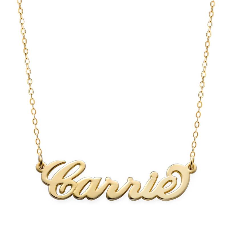 14 K Solide Gelb Gold Maßgeschneiderte Carrie Stil Namensschild Halskette Wählen Sie Einen Beliebigen Namen, Um Nickel Free Zu Personalisieren von YMCpersonalization