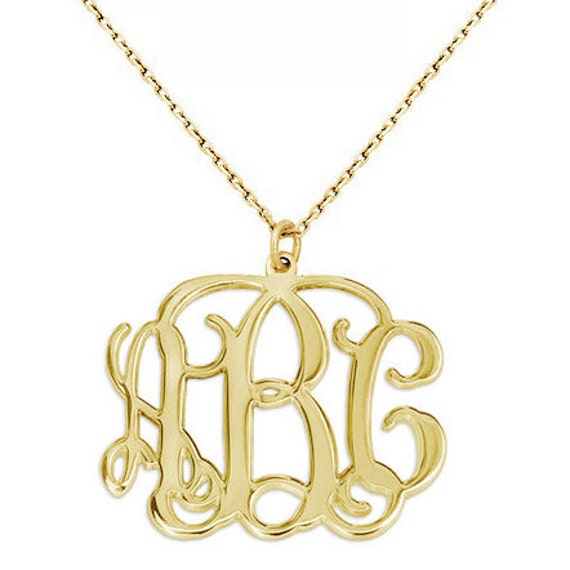 3 Initialen Monogramm Halskette - 1, 25 Zoll Jede Erste Gold in 18 K Gelb Vergoldet 925 Sterling Silber Nickel Free von YMCpersonalization